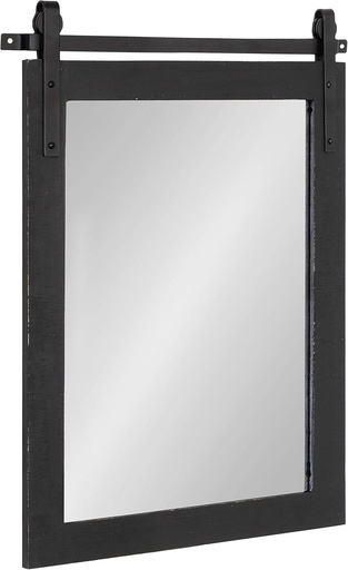 [BRSWYGABOYFQ4CYY] Kate and Laurel Cates Farmhouse Wood Framed Wall Mirror, 18 x 26, Black, Barn Door-Inspired Rustic Mirrors for Wall