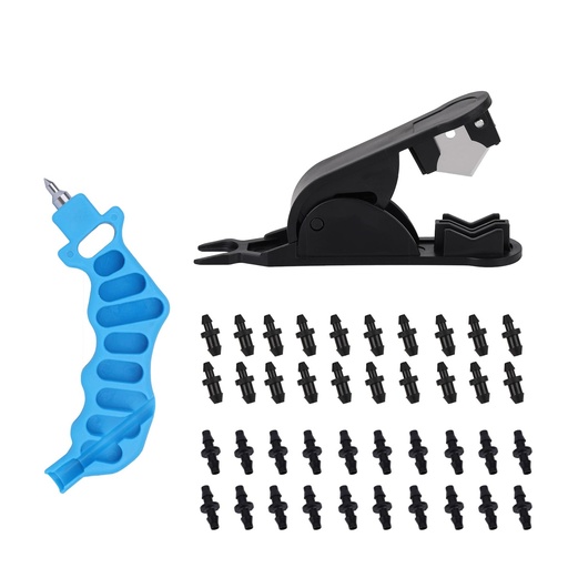 [BRSREFIKCQDQAALG] Drip Irrigation Hole Punch Kit, 2-in-1 Drip Irrigation Hole Punch & Pipe Cutter Tool with 40 Goof Plugs Line Connectors Gardening Accessories for Watering Sprinkling System Parts