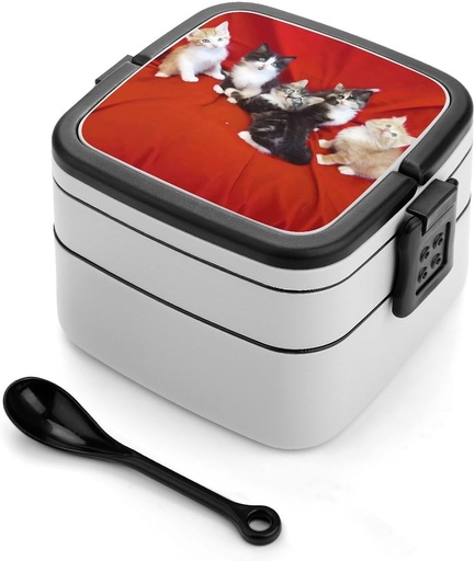 [BRSRAZT6AQIBMDLD] Cat Bento Box Adult Lunch Box All-in-One Lunch Containers with Removable Compartments Double Layer Bento Lunch Box with Spoon And Handle Stackable Lunchbox