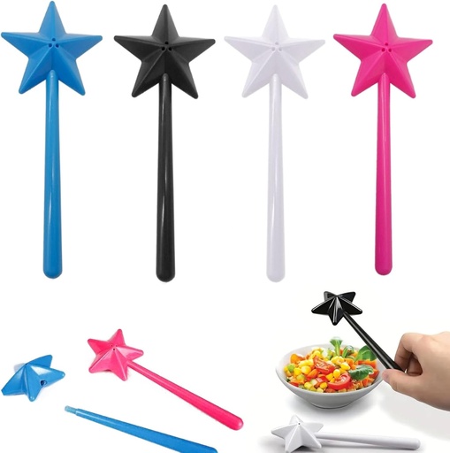 [BRSROAI2PMPAG2A3] 4 PCS Star Magic Salt and Papper Shakers Pentagram Shape Fairy Wand Three Holes Salt Dispenser Refillable Removable Light One Hand Operation Kitchen Accessories （Black, White, Blue, Rose Red）