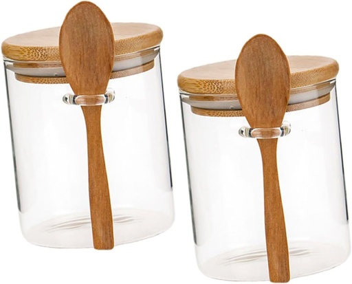 [BRSREZL5OEFB6DI3] 2pcs Airtight Glass Jars with Lids and Spoon Food Storage Canisters for Kitchen Clear Containers for Cookies Sugar and Snacks and Easy to Clean