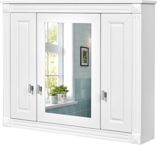 [BRSRABL5OAHBQE3B] Merax Wall Mounted Bathroom Medicine Cabinet with Mirror, Bathroom Wall Cabinet with Doors and Shelves, 35" x 29" Mirrored Door Over Toilet Storage Cabinet, White