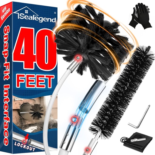 [BRSRAYANAAJWO3TL] Sealegend 40 Feet Dryer Vent Cleaner Kit/Lint Remover/Upgraded Flexible Quick-Snap Brush with Drill Attachment/Fireplace Chimney Brushes for Easy to Use/Works with or Without Power Drill