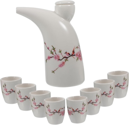 [BRSREYIYBEDR6CD3] Ceramic Sake Kettle Cups Set Pot Cups Traditional Style Elegant for Tea Wine Hot Cold Beverages