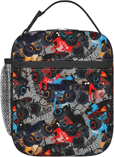 [BRSROCYYAUDQYDTP] Monster Truck Lunch Bag Reusable Insulated Lunch Box Portable Meal Tote Bag for Kids Adults Work School Travel Picnic