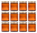 North Mountain Supply 6 Ounce Amber Glass Straight Sided Mason Canning Jars - with 63mm Gold Metal Lids - Case of 12