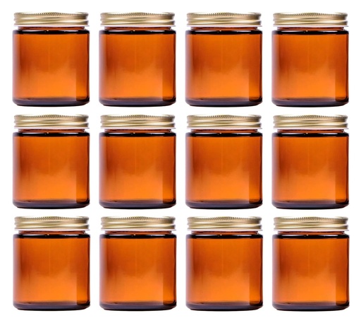 [BRSROFA2A57QICQ4] North Mountain Supply 6 Ounce Amber Glass Straight Sided Mason Canning Jars - with 63mm Gold Metal Lids - Case of 12